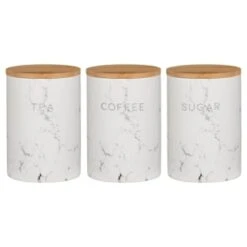 B&M Marble Effect Kitchen Canisters 3pc 10 B&M Marble Effect Kitchen Canisters 3pc -Coathr Shop 356820 storage canisters marble effect tea coffee sugar