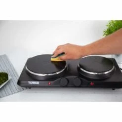 Tower Stainless Steel Double Hot Plate -Coathr Shop 357203 tower twin hot plate