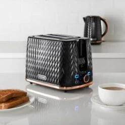 Goodmans Textured 2 Slice Toaster - Black & Rose Gold -Coathr Shop 358961 black textured 2 slice toaster