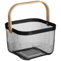 B&M Mesh Storage Basket With Bamboo Handle