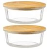 B&M Round Glass Food Containers With Bamboo Lid 2pk -Coathr Shop 376822 2 round glass food containers 2