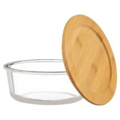B&M Round Glass Food Containers With Bamboo Lid 2pk -Coathr Shop 376822 2 round glass food containers