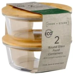 B&M Round Glass Food Containers With Bamboo Lid 2pk -Coathr Shop 376822 2 round glass food containers 5
