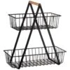 B&M Two Tier Storage Basket With Wooden Handle -Coathr Shop 380165 2 tier storage basket wooden handle