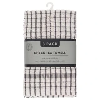 B&M Grey Check Tea Towels 3pk 3 B&M Grey Check Tea Towels 3pk