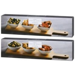 B&M Set Of 3 Serving Bowls With Bamboo Tray - Square -Coathr Shop 380368 3pk serving boards with bamboo tray main 2