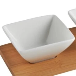 B&M Set Of 3 Serving Bowls With Bamboo Tray - Square -Coathr Shop 380368 3pk serving boards with bamboo tray square 2