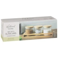 B&M Natural Home Glass Jars In Bamboo Stand 3pk -Coathr Shop 380530 3pk natural home glass jars in bamboo stand 7
