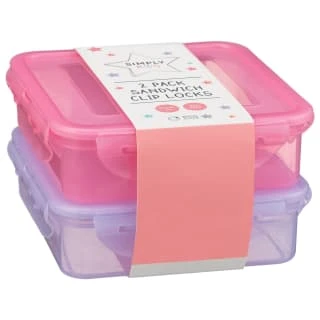 Sandwich Clip Lock Lunchbox 2pk - Pink & Purple 3 Sandwich Clip Lock Lunchbox 2pk - Pink & Purple