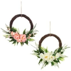 Bloom Wicker Floral Wreath - White 7 Bloom Wicker Floral Wreath - White -Coathr Shop 392815 27cm half wicker floral wreath with jute hoop hanger group