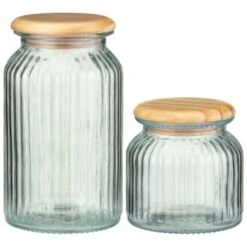 B&M Small Ribbed Glass Jar With Wooden Lid 9 B&M Small Ribbed Glass Jar With Wooden Lid -Coathr Shop 394426 394427 ribbed glass jar with wooden lid group 1