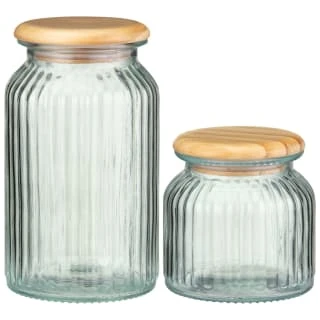B&M Small Ribbed Glass Jar With Wooden Lid 6 B&M Small Ribbed Glass Jar With Wooden Lid - Image 4