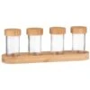 B&M Set Of 4 Glass Spice Jars With Bamboo Wood Base 1 B&M Set Of 4 Glass Spice Jars With Bamboo Wood Base -Coathr Shop 394437 set of 4 glass spice jars with bamboo wood lid and base
