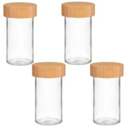 B&M Set Of 4 Glass Spice Jars With Bamboo Wood Base 11 B&M Set Of 4 Glass Spice Jars With Bamboo Wood Base -Coathr Shop 394437 set of 4 glass spice jars with bamboo wood lid and base group