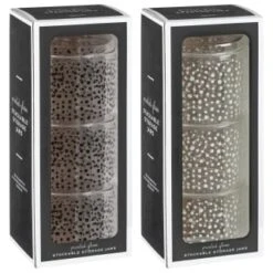 B&M Printed Glass Stackable Storage Jars 3pc - White -Coathr Shop 396484 3pk printed glass stackable storage jars group