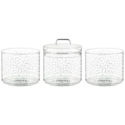 B&M Printed Glass Stackable Storage Jars 3pc - White -Coathr Shop 396484 3pk printed glass stackable storage jars white 2