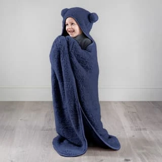 Simply Kids Hooded Sherpa Blanket - Navy 3 Simply Kids Hooded Sherpa Blanket - Navy